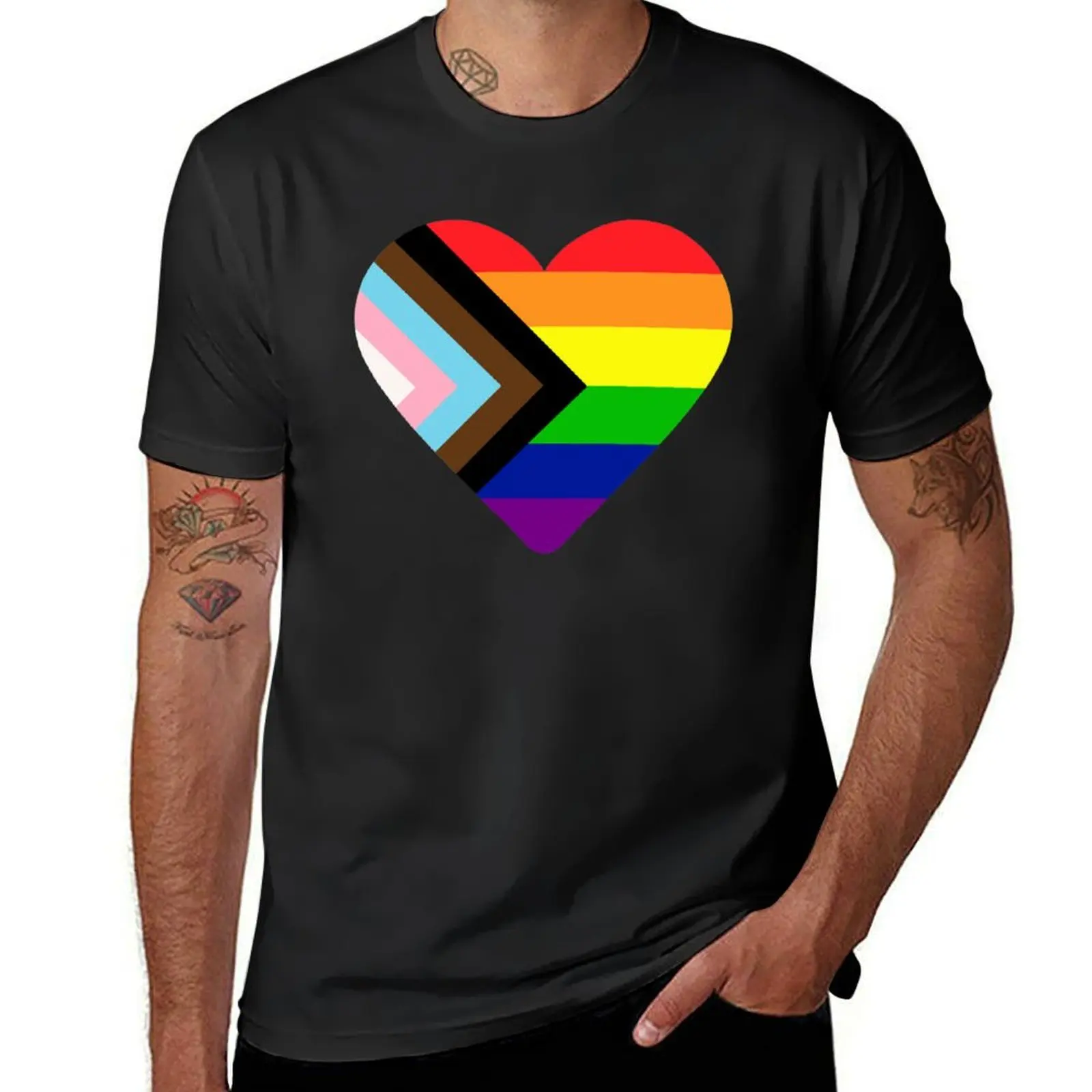 

Progress Pride Flag Heart T-Shirt graphics blacks oversizeds kawaii clothes t shirt men