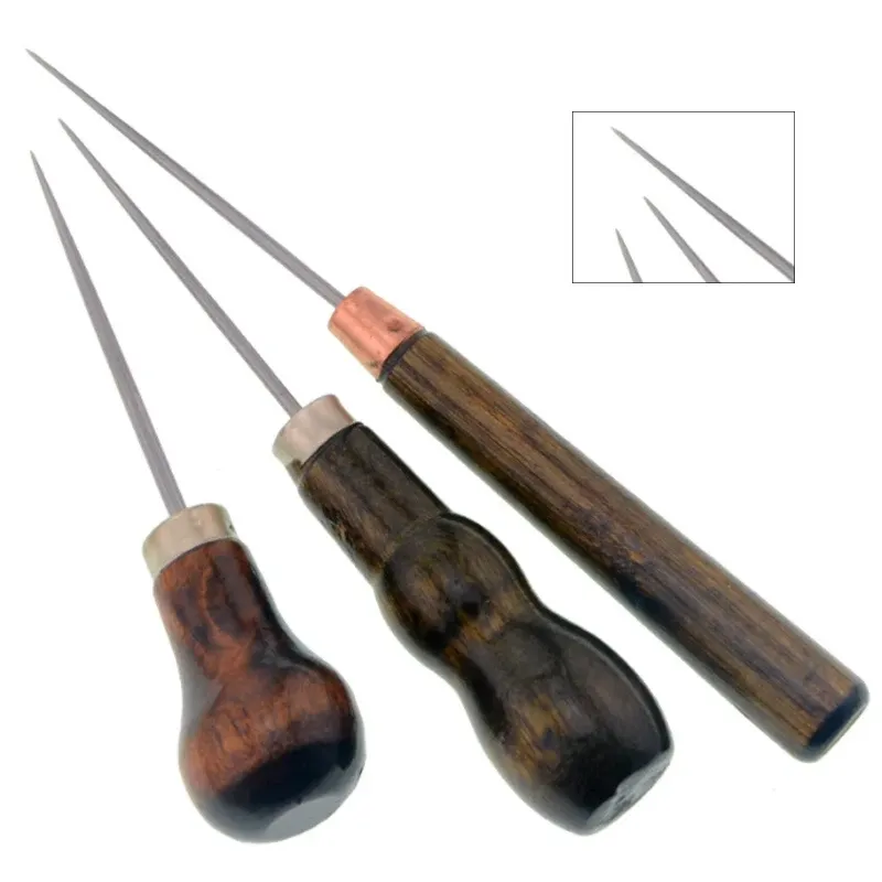 1pcs Durable Awl Tools with Wooden Handle Diy Leather Crafts Punch Tools Leather Hole Punches Stitching Tools Handmade Supplies