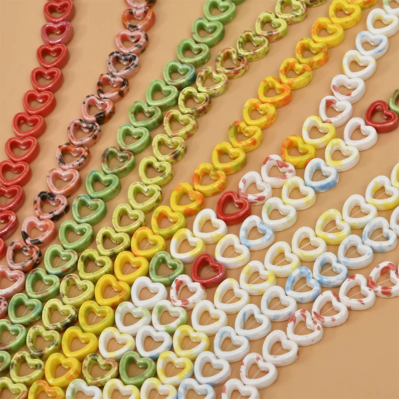 

Ceramic Ink Smudged Hollow Heart DIY Beads For Bracelet Necklace Earrings Jewelry Making Beads Pendant Material Accessories