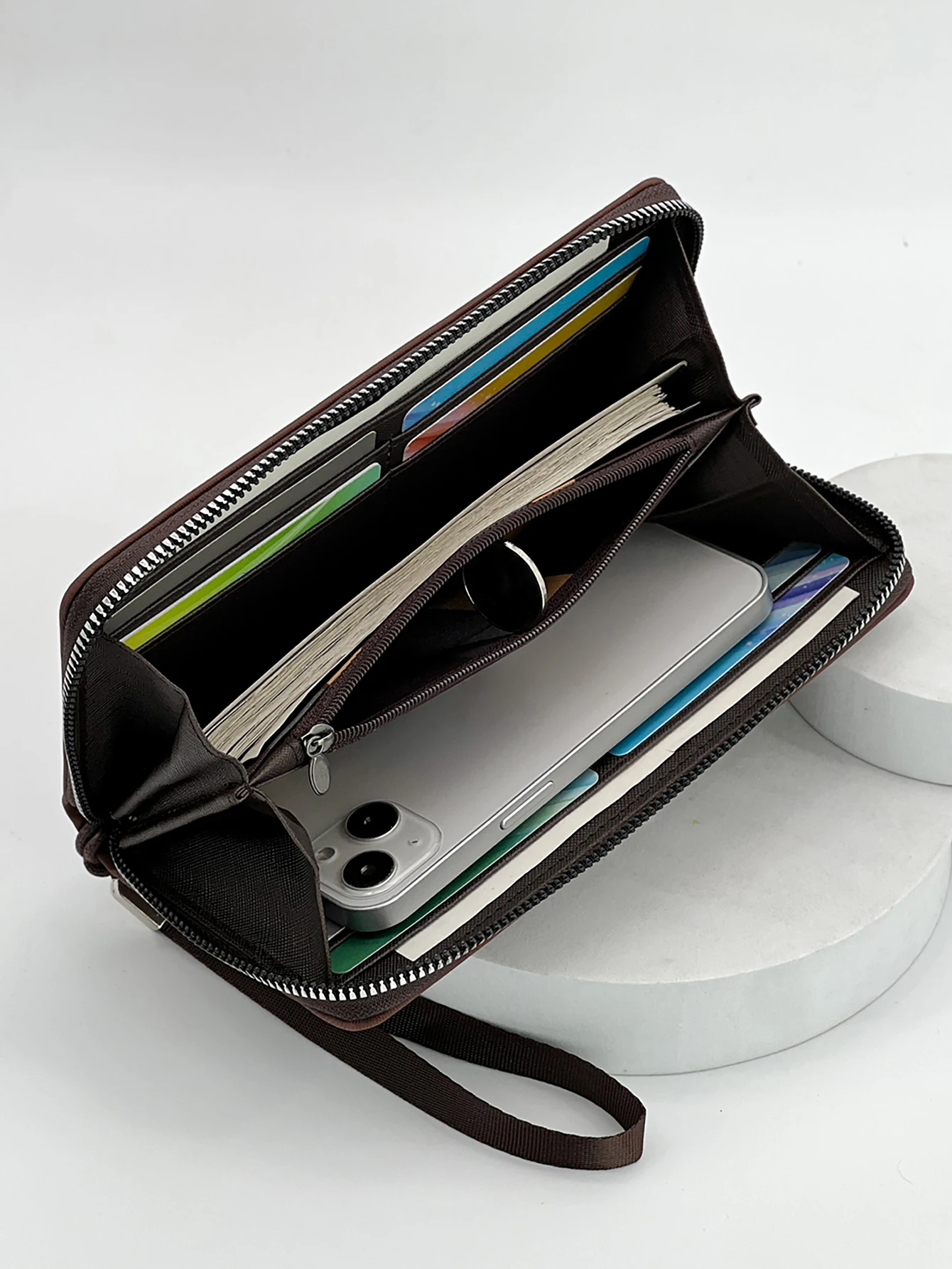 New Pu Urban Simple Large-Capacity Multi-Card Slot Mobile Phone Bag Single Zipper Fashionable Long Style