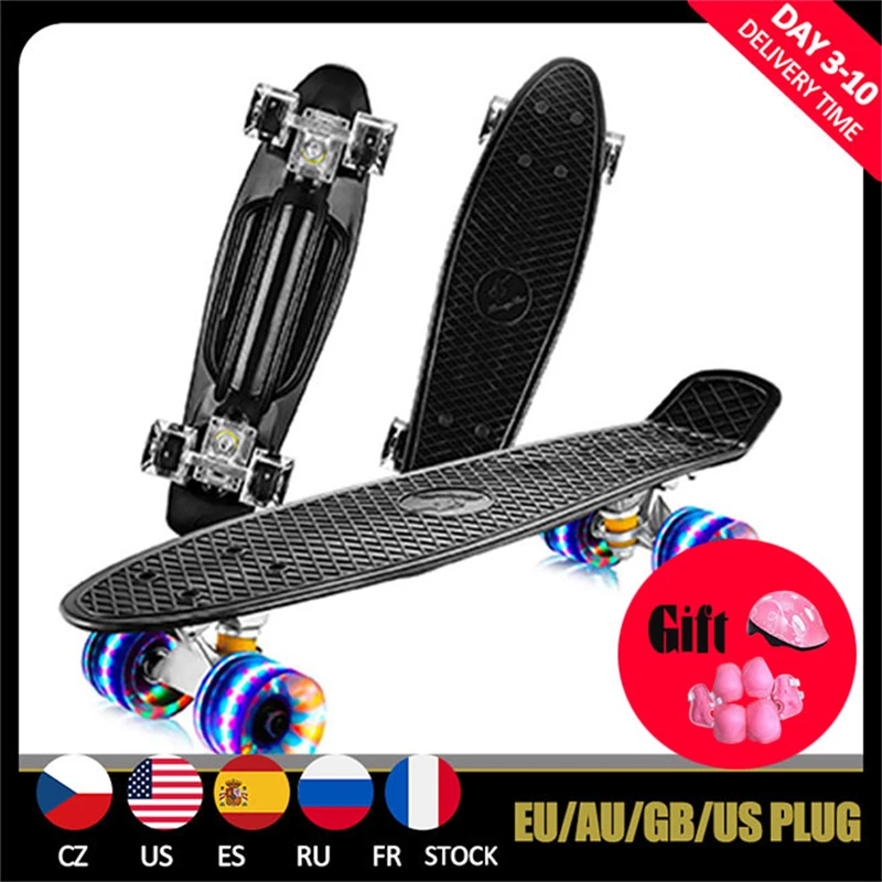 Jusenda Skateboard 22in Mini Cruiser Children's Penny Board Pastel Longboard Fish Skate Board Flashing Wheels Banana Skateboard