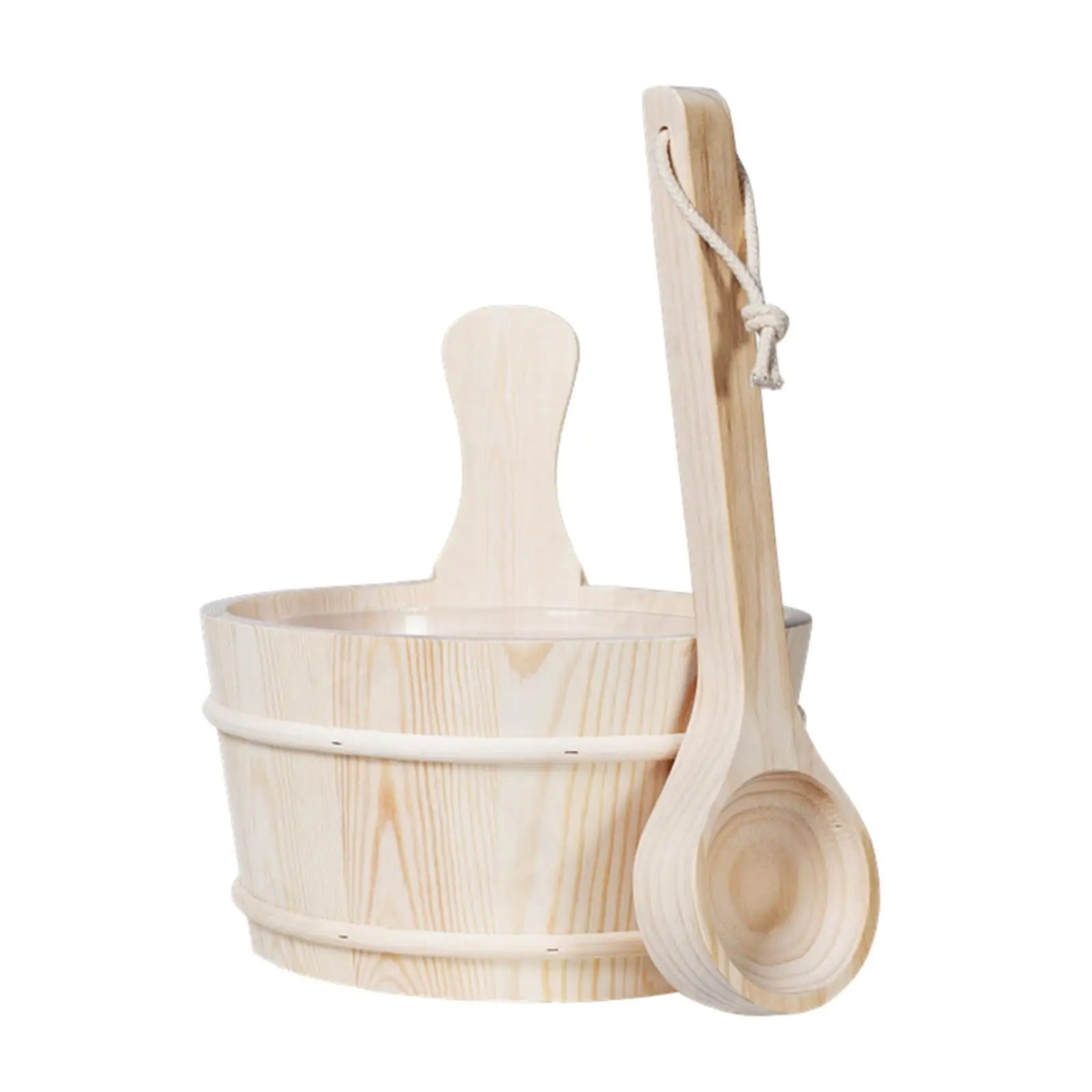 Sauna Wooden Bucket and Ladle Kit, Sauna Accessories with Liner for Steam Room, Bathroom 2