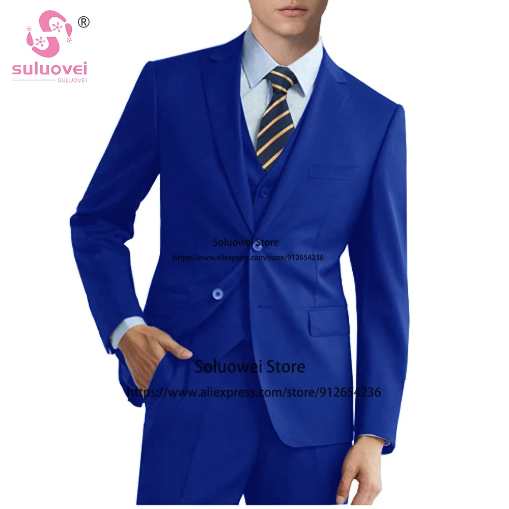 Classic Solid Slim Fit Suits For Men Custom Made 3 Piece Jacket Vest Pants Set Formal Groom Wedding Tuxedo Costume Homme Mariage