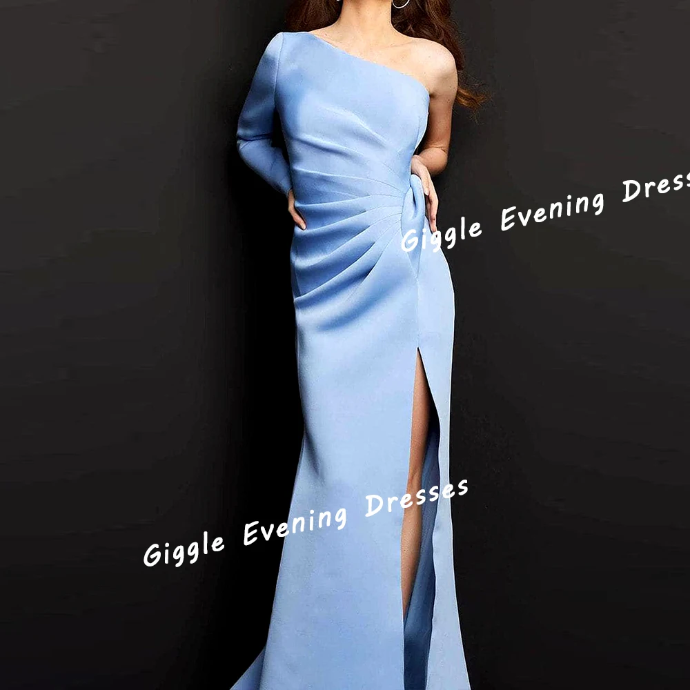 

Giggle Crepe One-Shoulder Pleating Prom Gown Saudi Arab Elegance Pretty Slit Floor-Length Evening Party Dresses for Women 2024