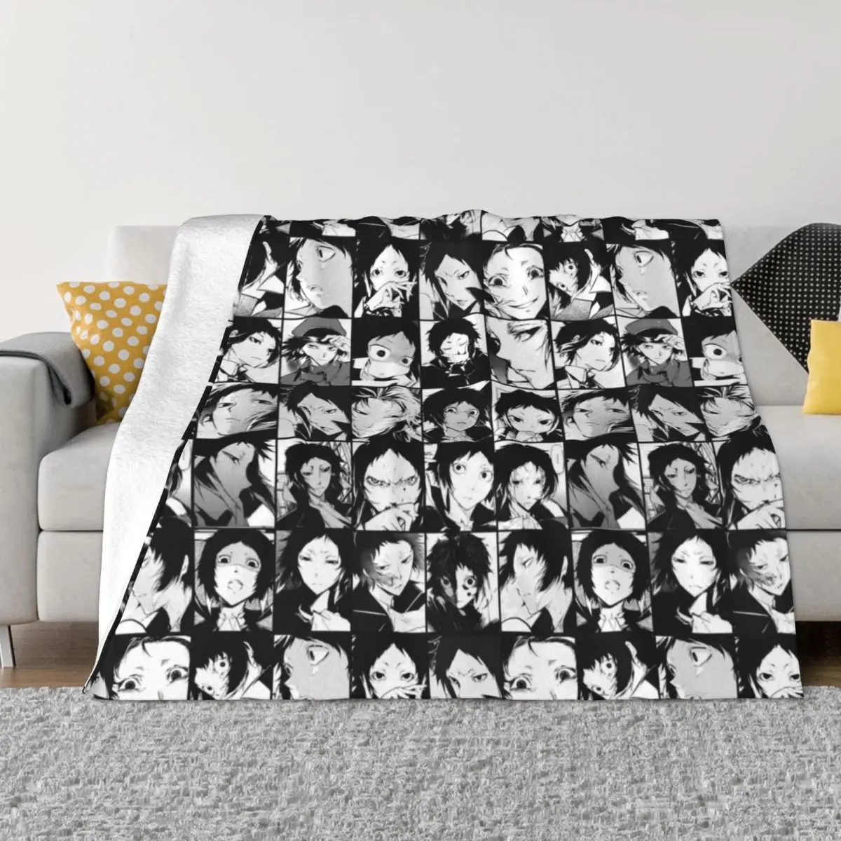 

Akutagawa Ryunosuke My Hero Academia Blanket Fleece Collage Black And White Soft Throw Blankets for Sofa Office Plush Thin Quilt