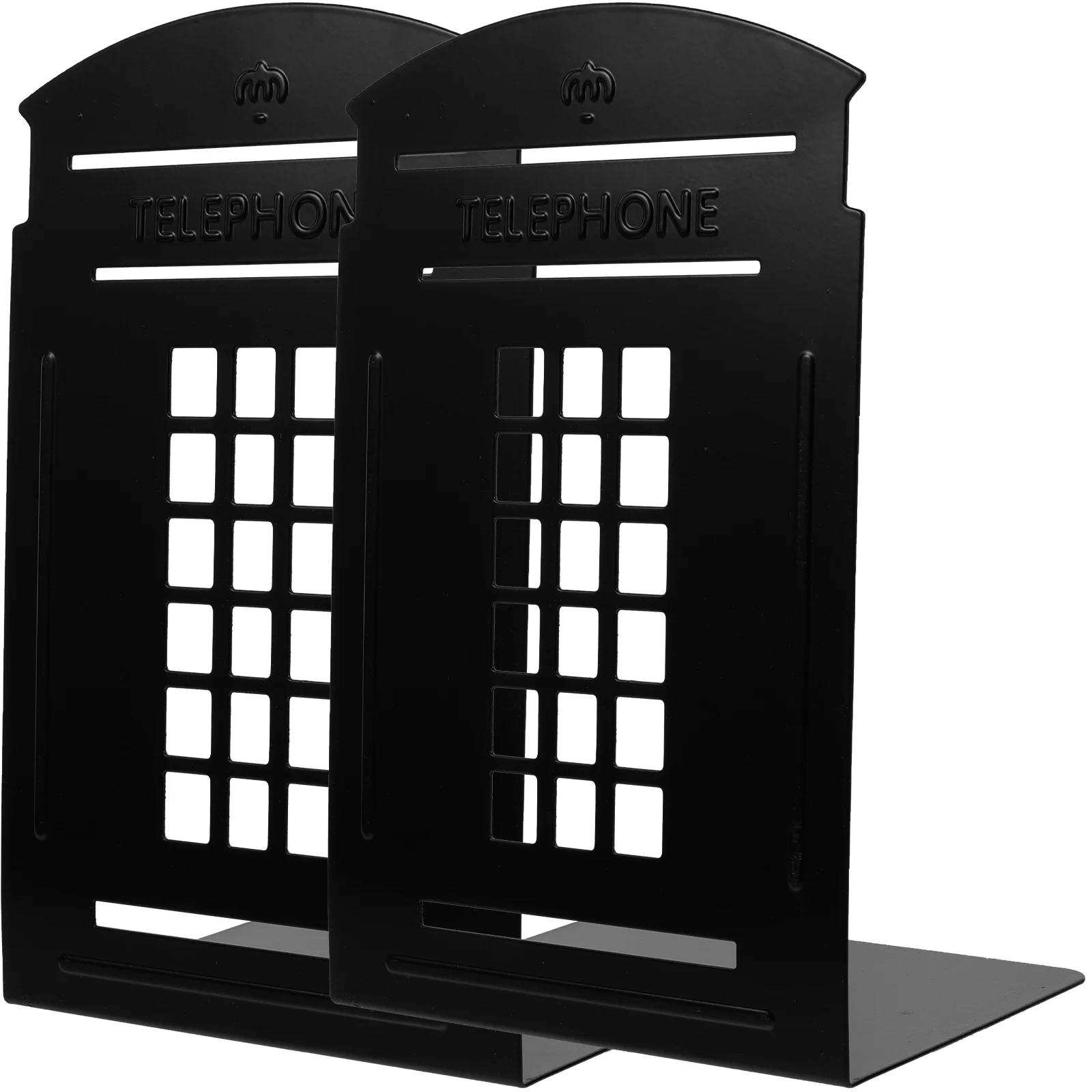 2pcs London Phone Booth Book Stand Book Rack Bookends Retro Creative Metal for Home Classroom (Random Color)