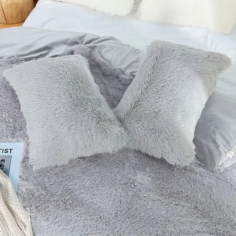 1/2pcs Shaggy Pillowcase Plush Pillow Case Fluffy Decorative Pillow Covers Solid Color Cushion Cover Bedding Supplies 50x70cm