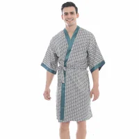 2024 new style Silk thin summer nightgown for men ice silk spring and autumn short-sleeved bathrobe printed pajamas for men 4