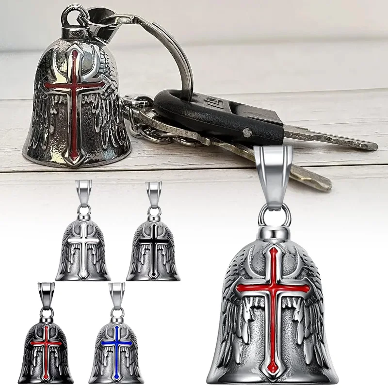 Retro Punk Stil Wächter Glocke Motorrad Glocken männer Kreuz Glück Glocke Engel Flügel Ritter Glocke Metall Anhänger Motorrad Zubehör