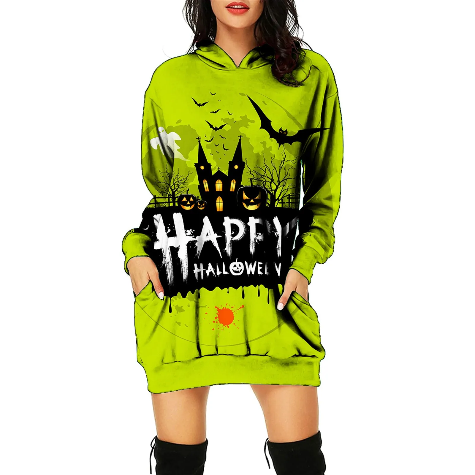

vestidos de mujer casual 2023 Women's Autumn And Winter Hooded Sweatshirt Dress Halloween Print Dress платье летнее женское