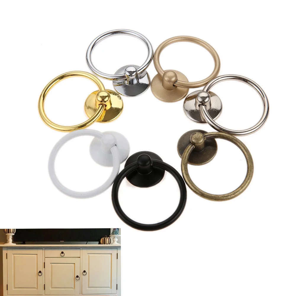 Furniture Door Ring Pulls Handle Knob Jewelry chest Cabinet Dresser Drawer Handles Antique Bronze/Black/White/Silver/Gold/Chrome