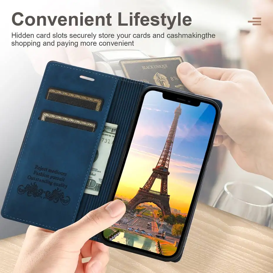 Luxurious Leather Flip Wallet Phone Case with Magnetic Closure and Card Holder