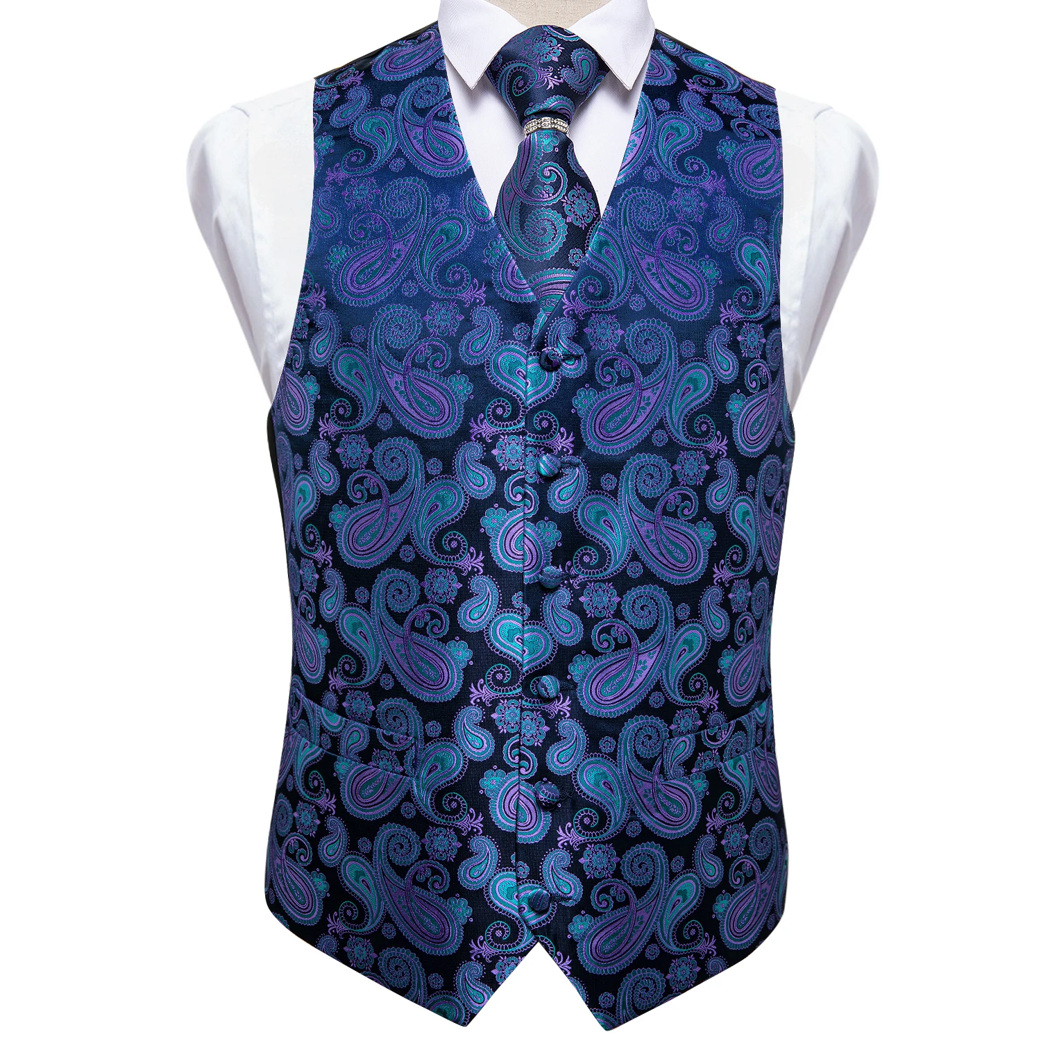 Men Vest Tie Set Classic Wedding Paisley Black Gold Paisley Tuxedo Suit Vest Formal Dress Male Waistcoat Sleeveless DiBanGu dress vests
