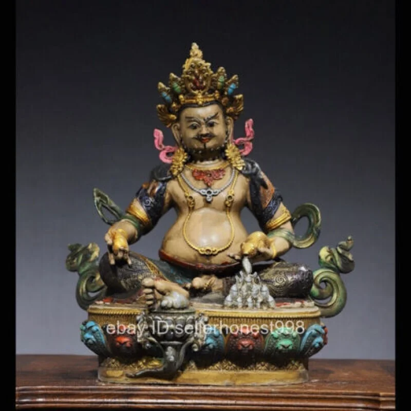 

Tibet Buddhism Yellow Jambhala buddha Bronze Painted God of Wealth Statue 30cm