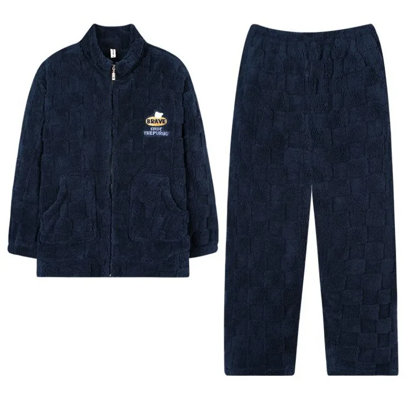 2024 New Coral Velvet Pajamas Men's Autumn Winter Fleece Thickened Zippers Sleepwear Warm Young Middle-aged People Loungewear