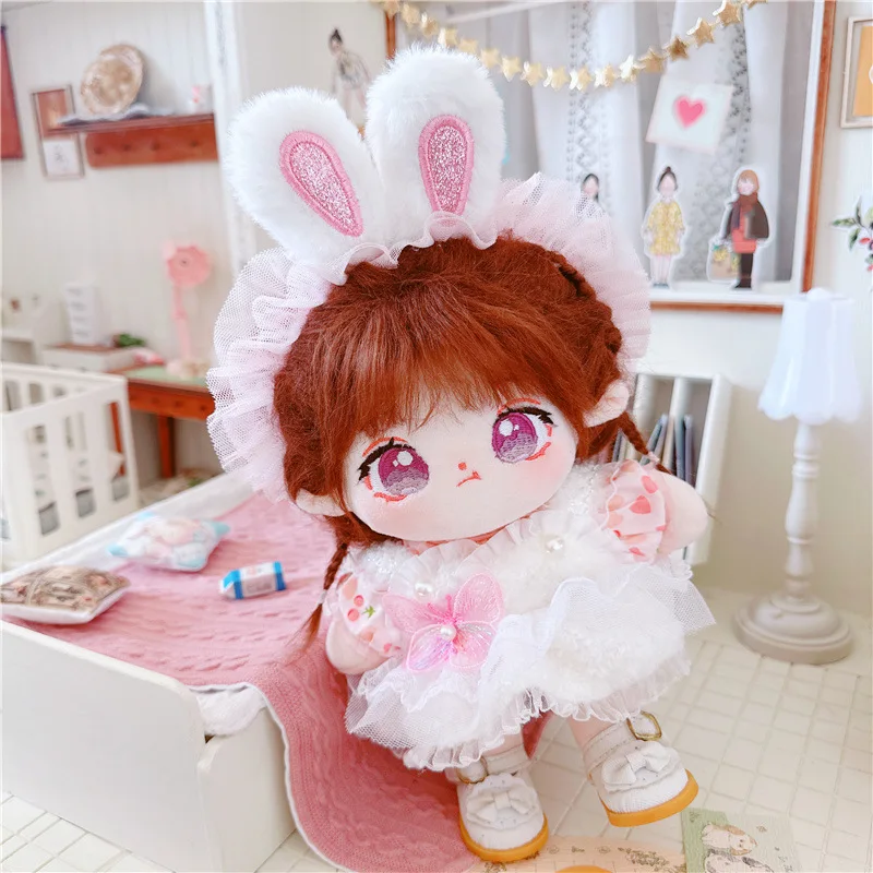 

Rabbit rabbit white dress child nightdress 20cm suit 20cm baby clothes star cotton doll clothes