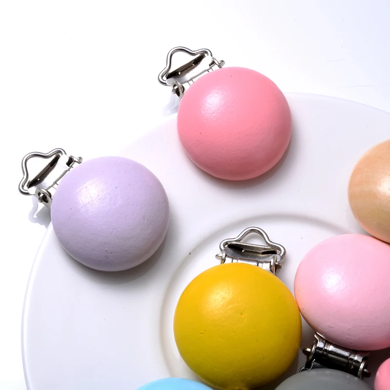 Pacifier Clips 10Pcs 30mm Baby Wooden Pacifier Clips Round Wood Clip for Baby Pacifier