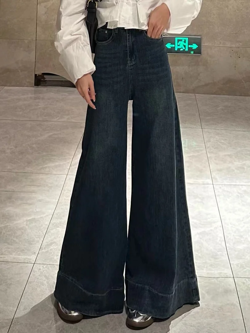 Jeans High Waisted Wide Leg Pants Slim Retro Washed Women'S 2024 Spring New Large Size Korean Style Floor-Mopping Pants Trendy