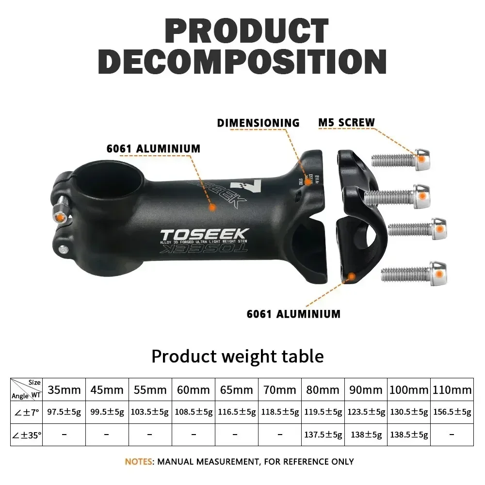 7 Degree bicycle stem 28.6mm 31.8mm MTB Road Bike Table 35-110mm Negative Bicycle Power Lightweight Mountain Bike Stem