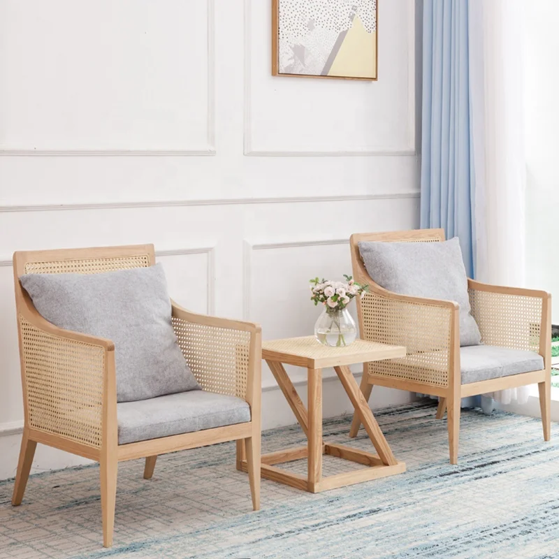

Stylish Nordic Vintage Furniture Balcony Rattan Wood Hotel Cafe Restaurant Club Living Room Armchair