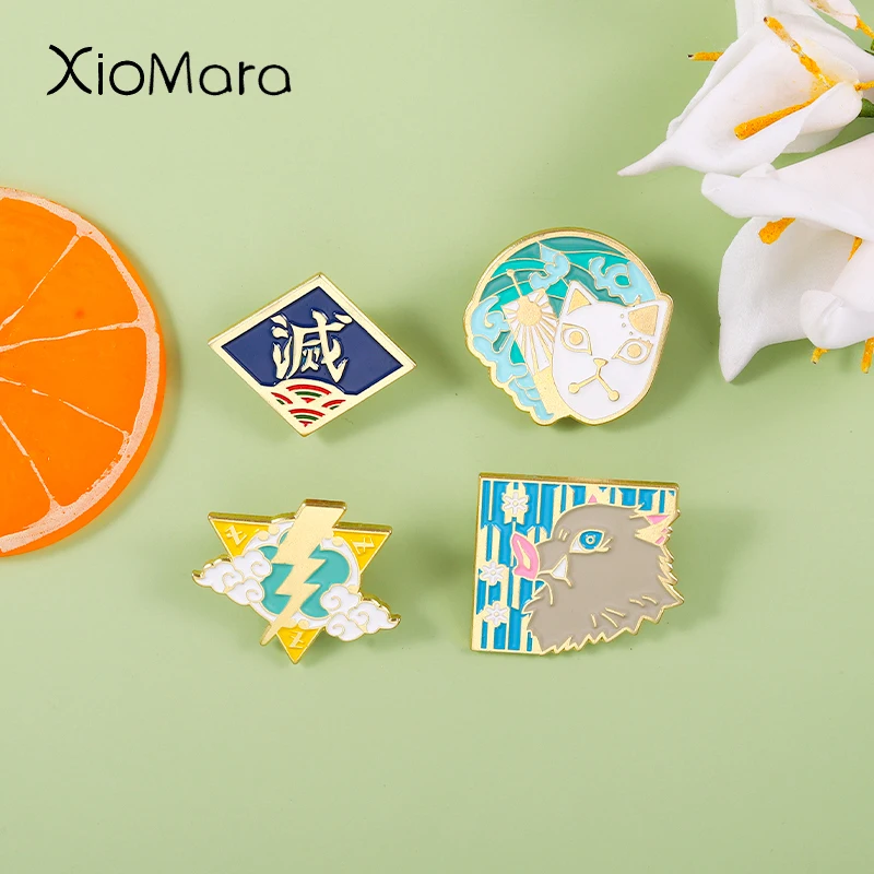 Demon Slayer Enamel Pins Anime Accessories Roles Manga Cartoon Custom