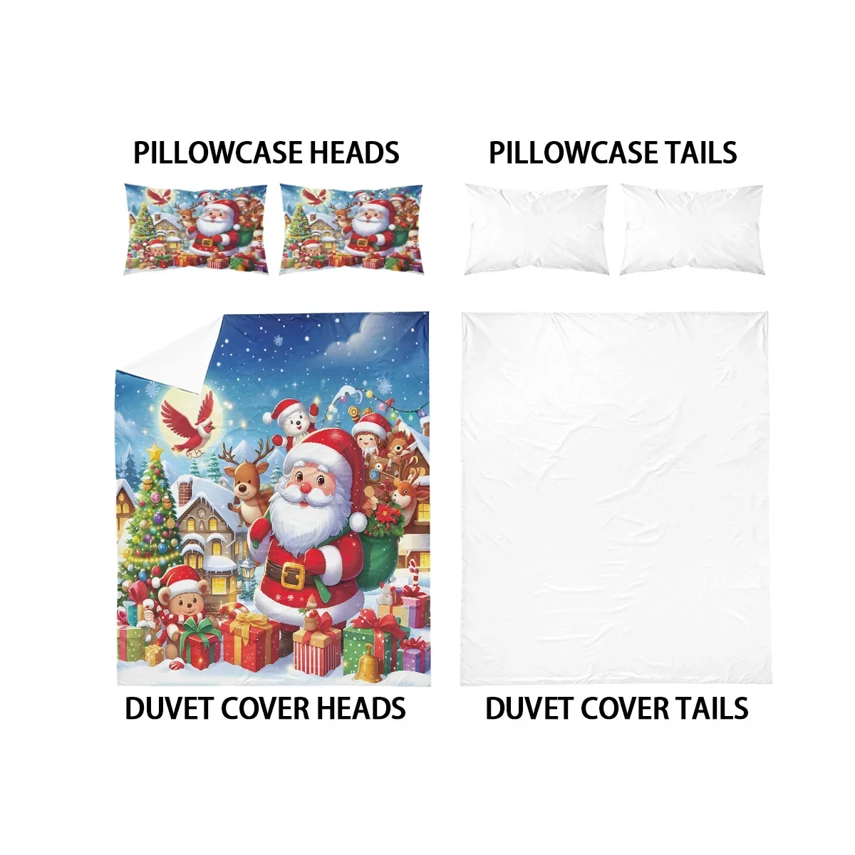 3pcs Cartoon Santa Claus Printed Chipless Bedding Set Bedroom Dormitory Soft Duvet Cover Multiple Sizes Machine Washable