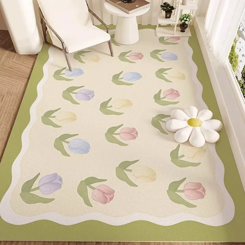 PVC Kitchen Floor Mat Modern Checker Floral Waterproof Oil-proof  Bathrooms Carpet  Wipeable No-clean Free Cut Balcony Rug Tapis