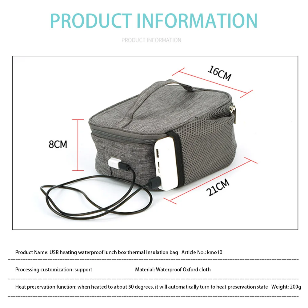USB Heating Lunch Bag Insulation Waterproof Portable Electric Heated Thermal Food Container Box Picnic Travel Student Food Bag