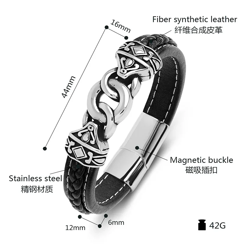 Stainless Steel Bracelet For Men - Black Totem Pattern, Adjustable, Gift For Him