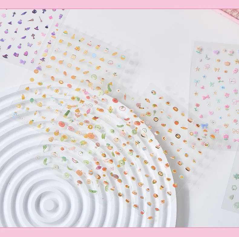 32Pcs Cute Cartoon Small Label PET Stickers, Animal/Fruit Pattern, for Journal Marking Gift Tag DIY Craft Decor