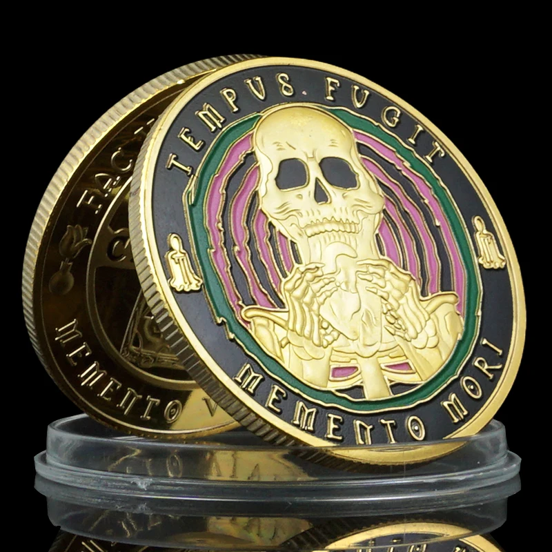 Time Flys Vs Coil The Day Carpe Diem Skull Solution Coin Memento Mori Vs Memento Vivere Souvenir Lucky Coin Crafts Collection