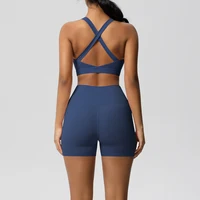 2 pièces vêtements de sport avec poche Yoga ensemble vêtements de sport costumes de Yoga pour femmes survêtements Shorts de sport soutien-gorge croisé Leggings de gymnastique 2