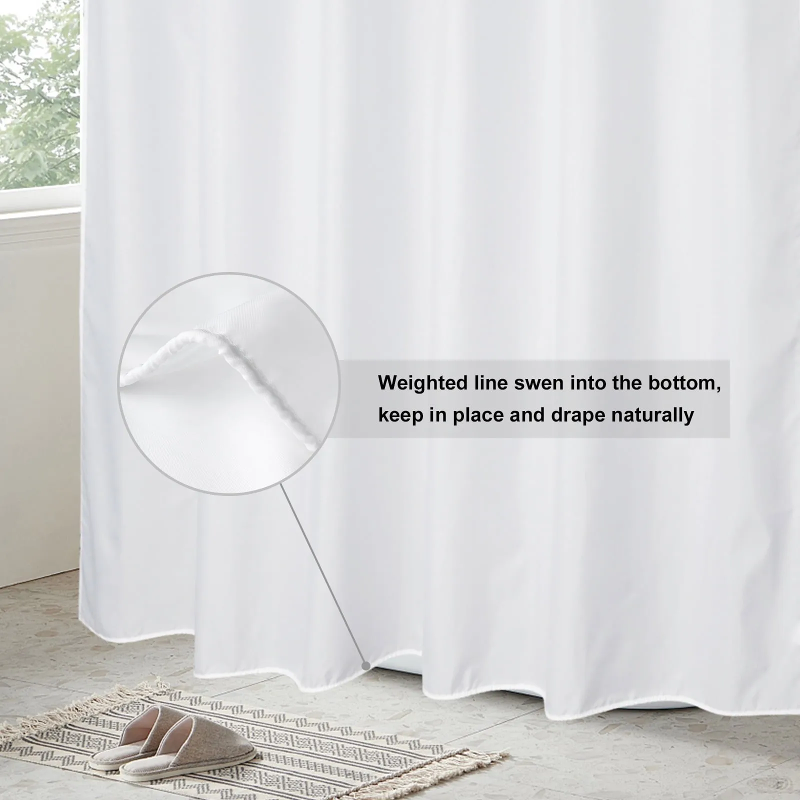 Shower Curtain 180 X 190 Cm White Textile Anti Mould Shower Rod Cover Clear Bathroom Curtain Liner Heavy Duty 84