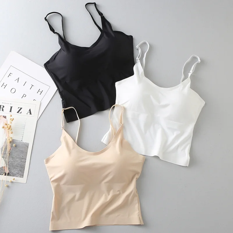 

Summer One-piece Ice Silk Seamless Back Wrap Chest Adjustable Shoulder Strap Bra with Chest Pad Bottom Strap Vest Female