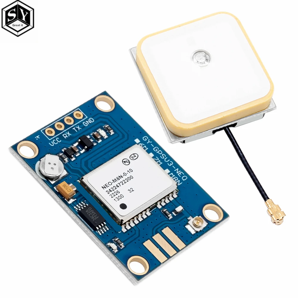Gros plan sur le module GPS NEO-M9N M8N M7N M6N pour drone FPV navigation, connecté à un récepteur