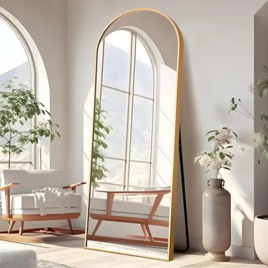 

Arched Full Length Mirror Standing Hanging or Leaning Against Wall, Oversized Large Bedroom Mirror, Gold, 65"x22"