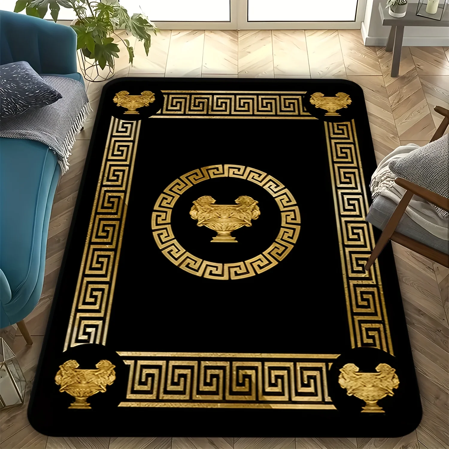 Greek Key Gold Rug Luxury Greek Key Print Flannel Area Rug Golden Medallion Design Black ...
