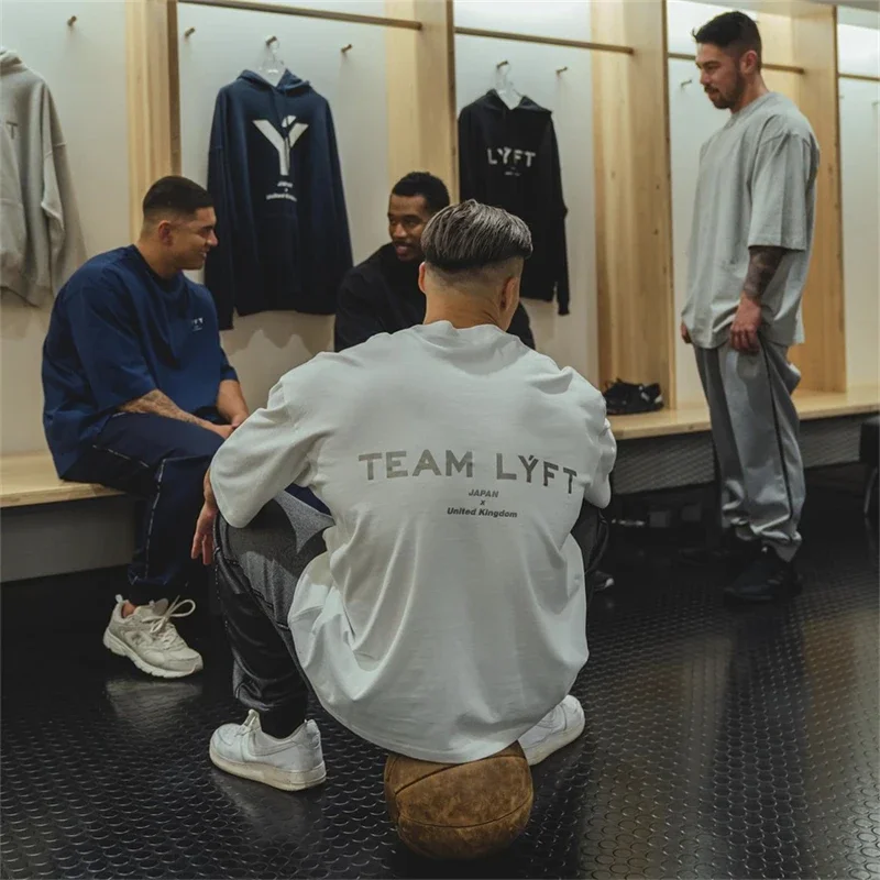TEAM LYFT Silver Letter Print Brand Comfortable Cotton Men GYM T-Shirt O-Neck Short Sleeve T Shirt M-3XL Man T-shirts Top Tee 6