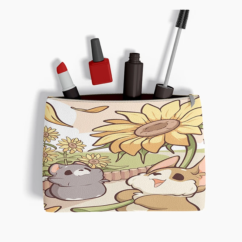 

Sunflower Woman Cosmetic Bag Floral Print Small Storage Organizer Bag Girl Women Sanitary Napkin Eearphone Lipstick Holder Pouch