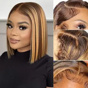 Glueless Highlight Wig Human Hair Straight 13x4 Lace Front Human Hair Wigs Ombre Honey Blonde middle part Lace Frontal Wigs