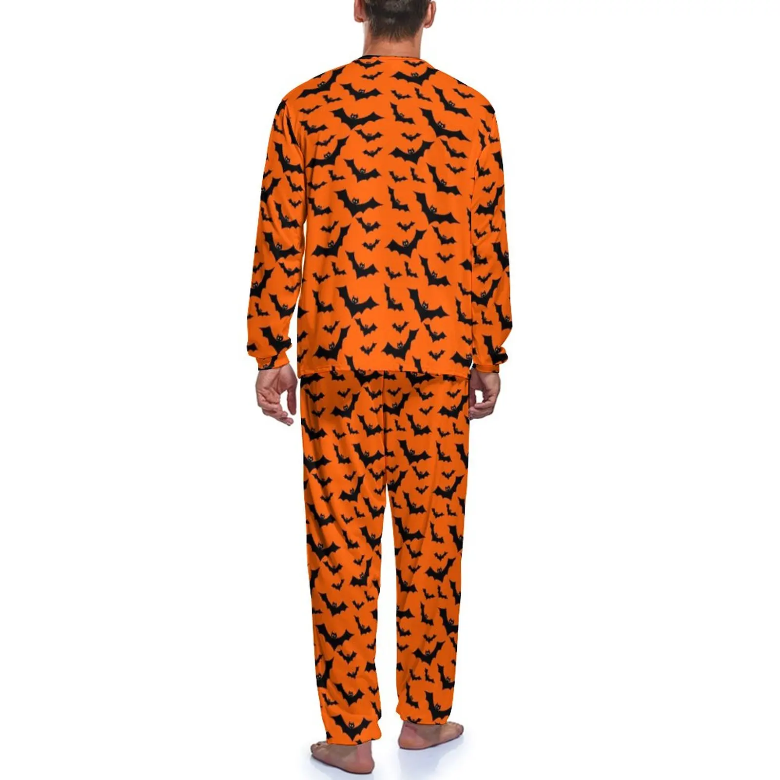 Bats Silhoute Pajamas Male Halloween Animal Print Fashion Nightwear Autumn Long Sleeve 2 Piece Bedroom Graphic Pajama Sets