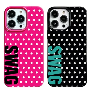 Korean ins Polka Dot Swag Title Shockproof Phone Case For iPhone 17 16 15 14 13 12 11 Pro XR XS X Max 7 8 Plus MINI Y2K Cover 1