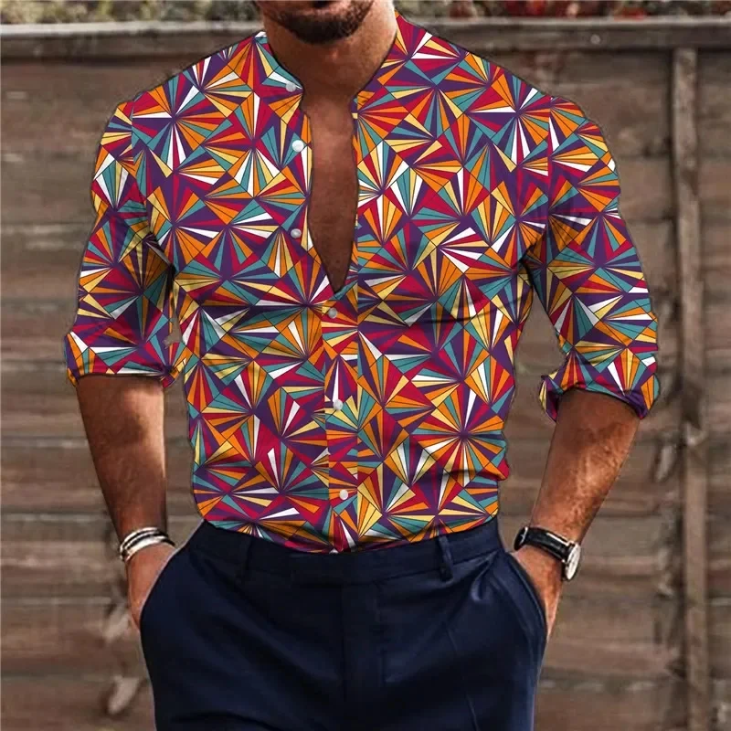 2024 New Hot Selling New Fashion 3D Digital Printing Men's Shirt Novelty Lapel Long Sleeve Casual Street Party