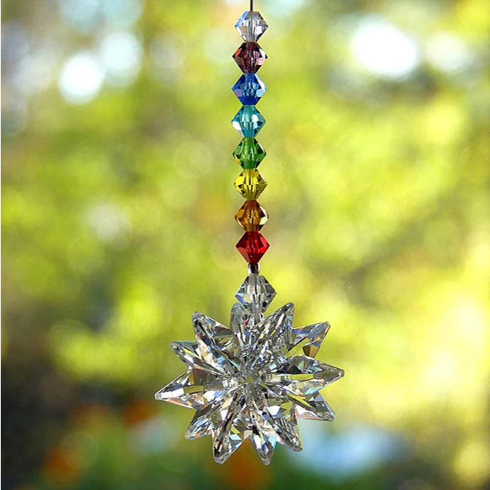 1PCS Crystal Suncatcher Snowflake Chakra Octagon Beads Hanging Suncatcher Pendant Home Window Decoration