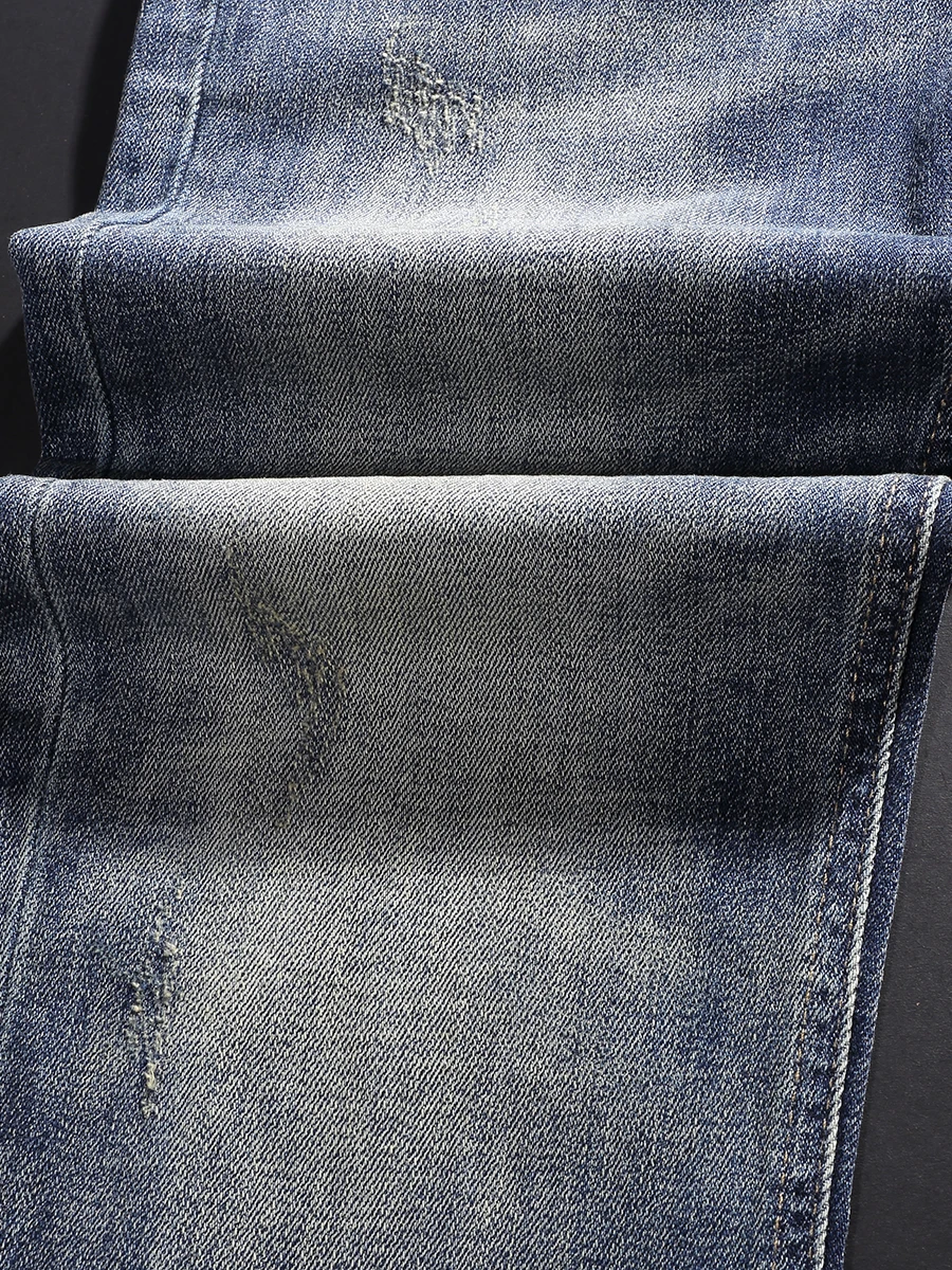 Fashionable new men's jeans, elastic slim fit, retro blue jeans, designer motorcycle brand high-quality pants