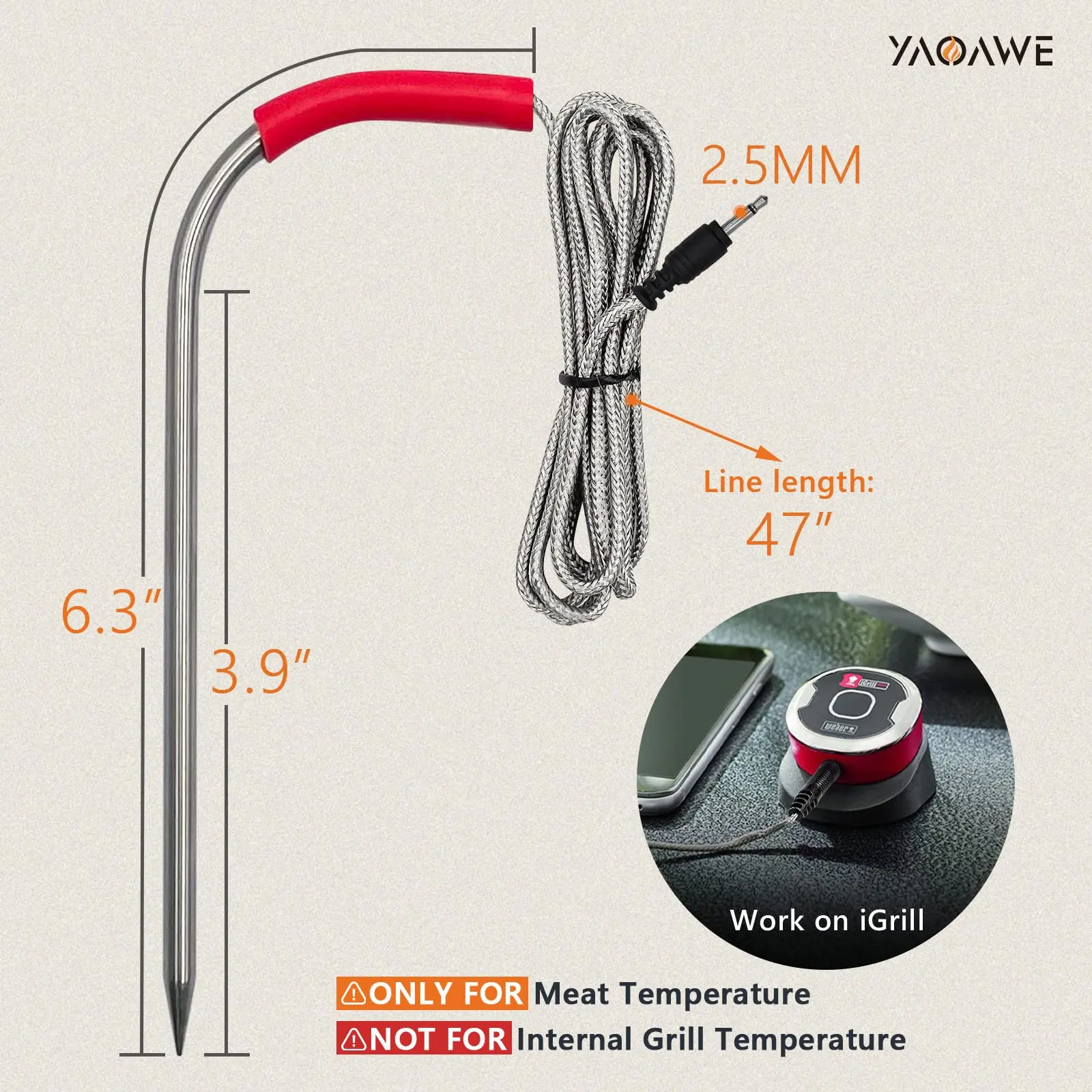 iGrill Meat Probe Replacement for Weber Gas and SmokeFire Pellet