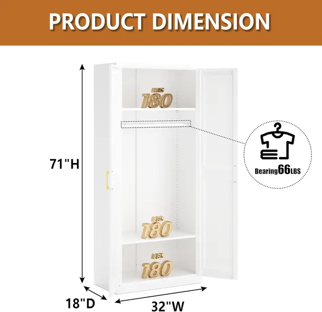 Metal Armoire Wardrobe Closet with Shelves – 71" 3