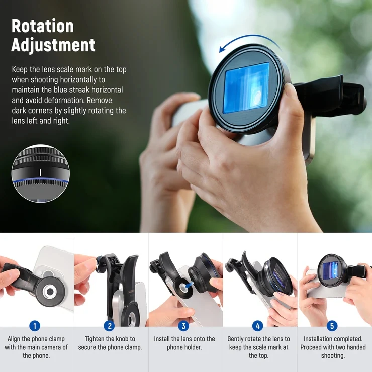 NEEWER LS-43 PRO 1.55x Blue Flare Anamorphic Lens 17mm Lens Clamp