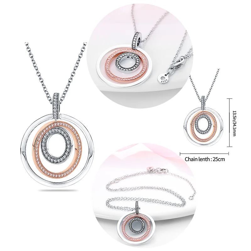Necklace For Women Silver Color S925 Rose Gold Dazzling Heart Peal Pendant Necklace Blue Crystal Colar De P&eacute;rolas Bes