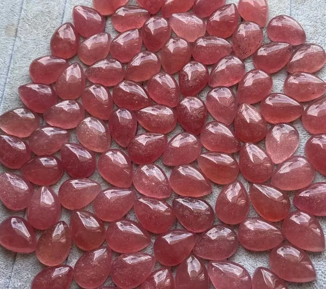 

Wholesale 10pcs/pack Genuine Strawberry Quartz Crystal 18x25mm Pear Drop Semi-Precious Gemstone Jewlery Cabochon Ring Face